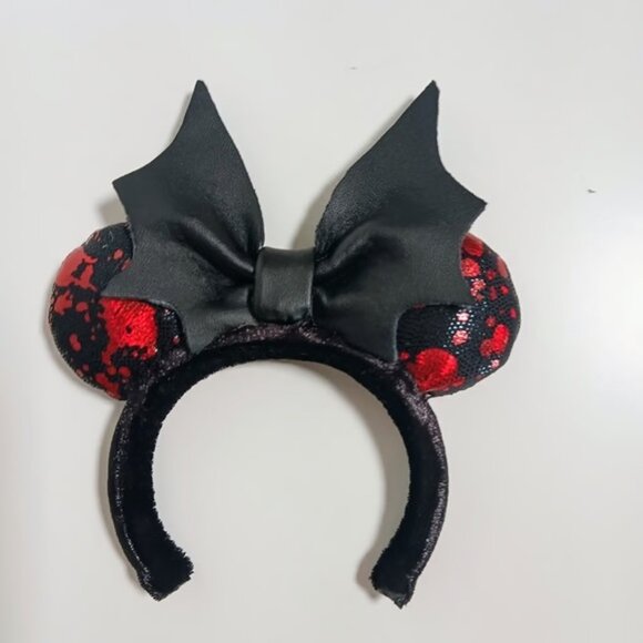 Custom Made Disney Style Ears Labubu Metallic Blood Splatter With Bat Bow - Picture 4 of 5